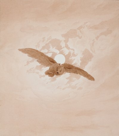 Coruja voando contra um céu ao luar de Caspar David Friedrich
